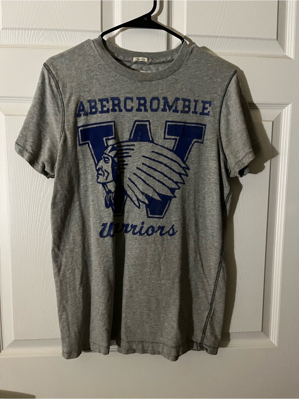 Abercrombie & Fitch Gray Short-Sleeve Graphic T-Shirt with Blue Print